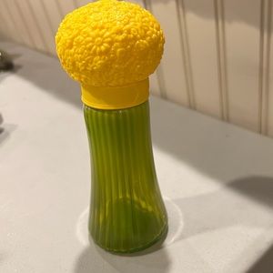 Avon Vintage Green Perfume bottle with Yellow Flower Top Empty